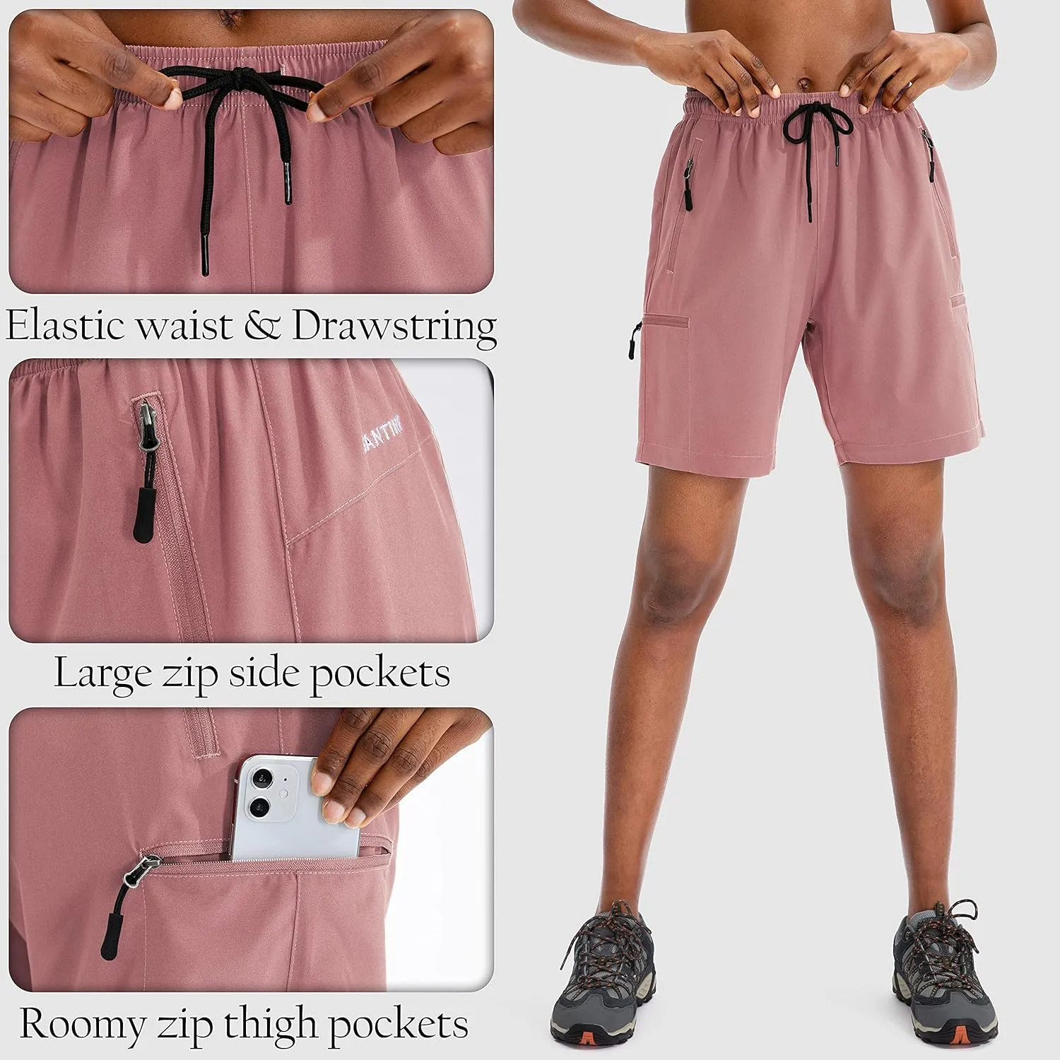 SANTINY Women's 5''/ 7''/9'' Hiking Cargo Shorts Quick Dry Lightweight Summer Shorts for Women Athletic Golf Zipper Pockets