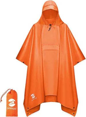 SaphiRose Extra Thick Hooded Rain Poncho Double Layer Waterproof Raincoat Jacket for Men Women Adults