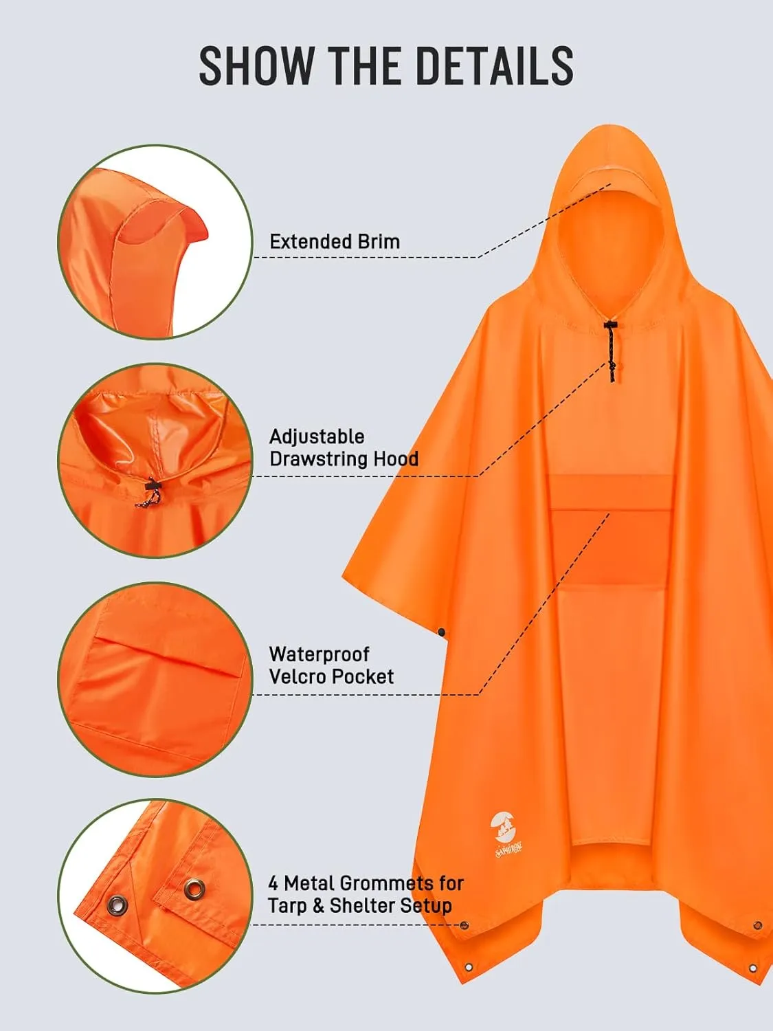 SaphiRose Extra Thick Hooded Rain Poncho Double Layer Waterproof Raincoat Jacket for Men Women Adults