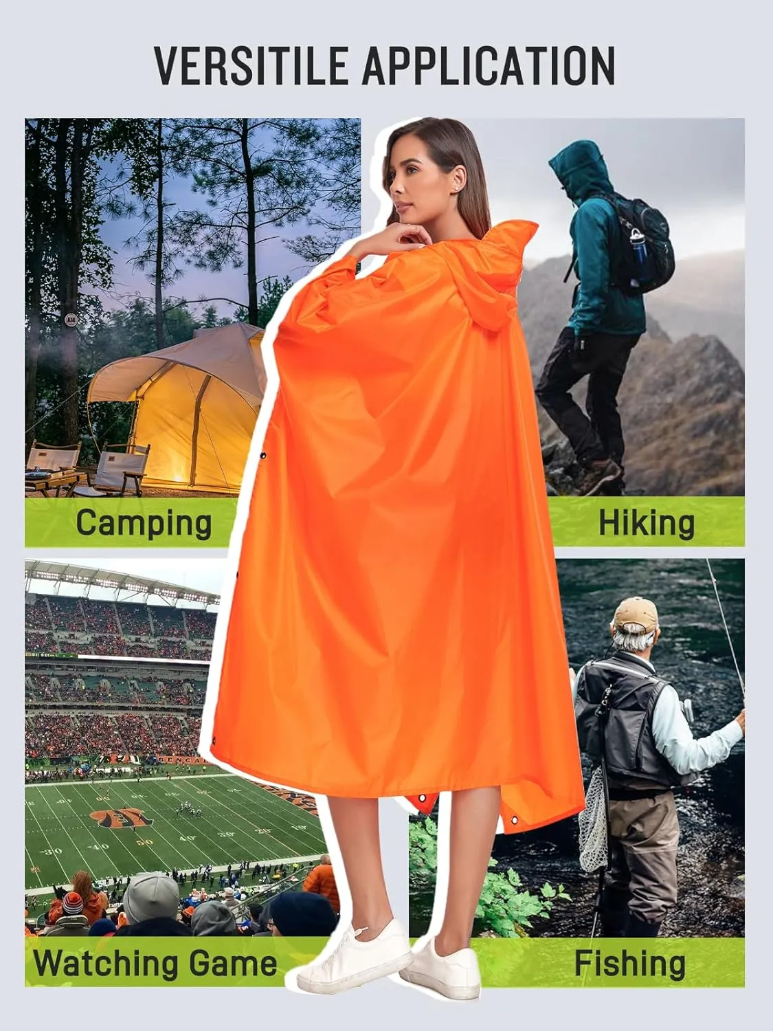 SaphiRose Extra Thick Hooded Rain Poncho Double Layer Waterproof Raincoat Jacket for Men Women Adults