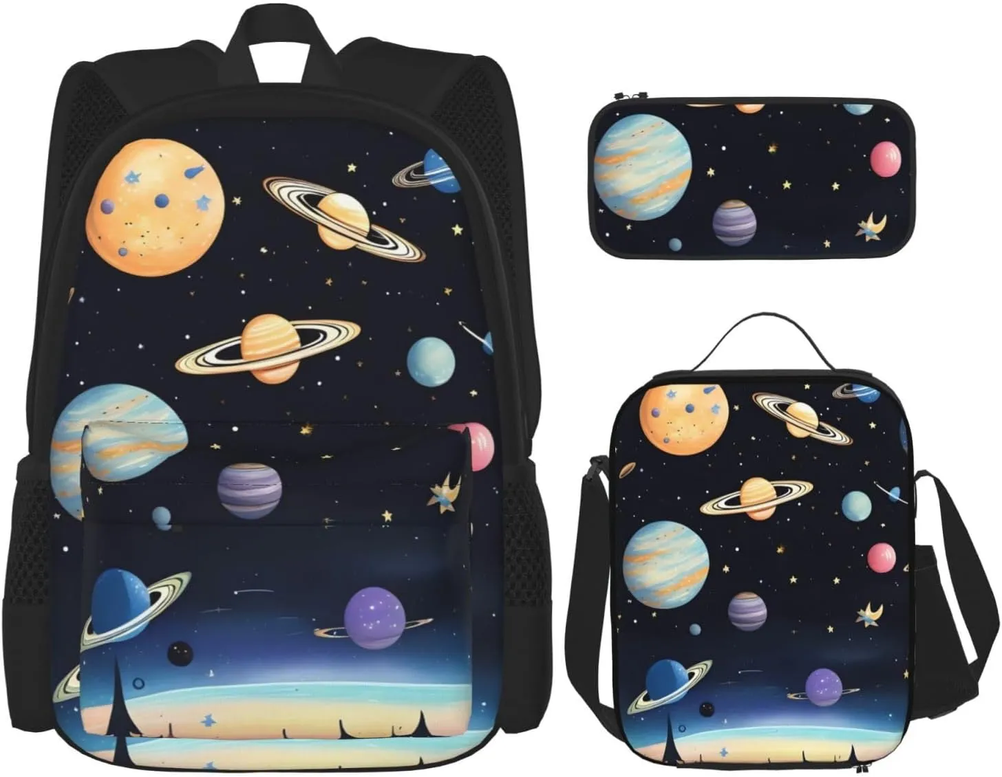 Saturn Jupiter Earthbackpack 3 Piece Set, Duffel Bag,* Casual Backpack, Girls Boys Backpack For Hiking, School