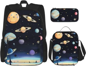 Saturn Jupiter Earthbackpack 3 Piece Set, Duffel Bag,* Casual Backpack, Girls Boys Backpack For Hiking, School