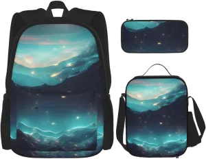 Science Fiction Starsbackpack 3 Piece Set, Duffel Bag, Casual Backpack, Girls Boys Backpack For Hiking, School