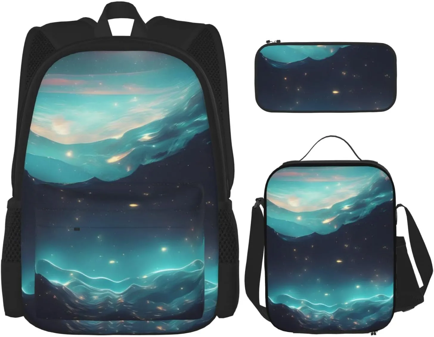 Science Fiction Starsbackpack 3 Piece Set, Duffel Bag, Casual Backpack, Girls Boys Backpack For Hiking, School
