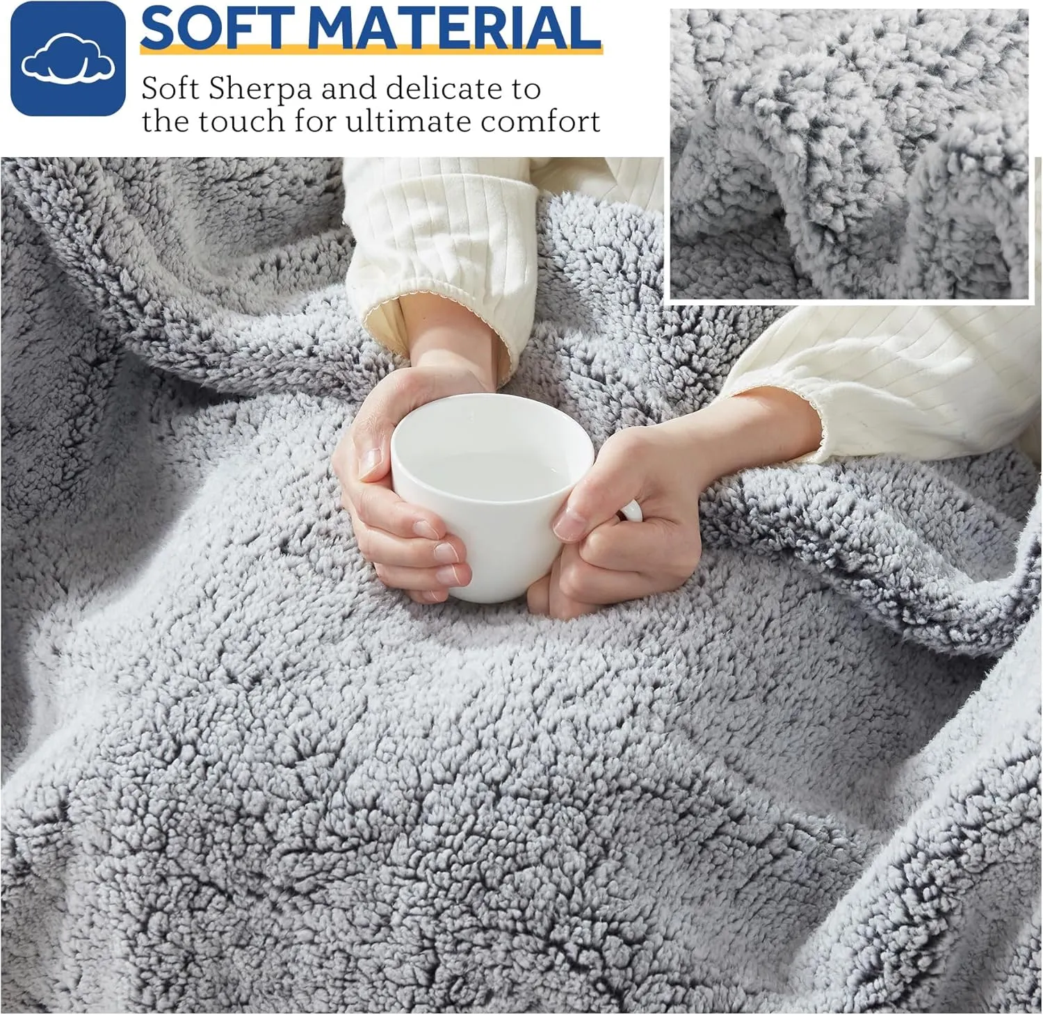 Sealy Electric Blanket Heated Throw 50"x60" Soft Double Sherpa Super Cozy with 6 Fast Heating Levels & 2-10 Hours Auto-Off, Over-Heat Protection, Machine Washable, Charcoal