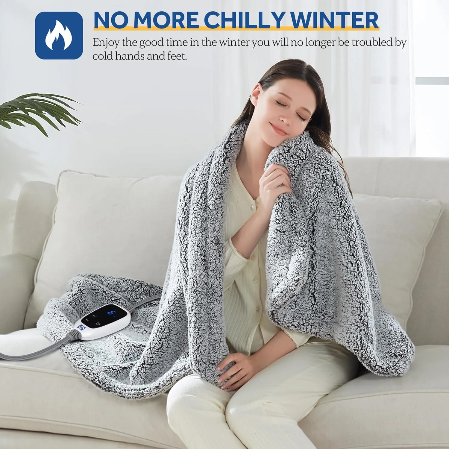 Sealy Electric Blanket Heated Throw 50"x60" Soft Double Sherpa Super Cozy with 6 Fast Heating Levels & 2-10 Hours Auto-Off, Over-Heat Protection, Machine Washable, Charcoal
