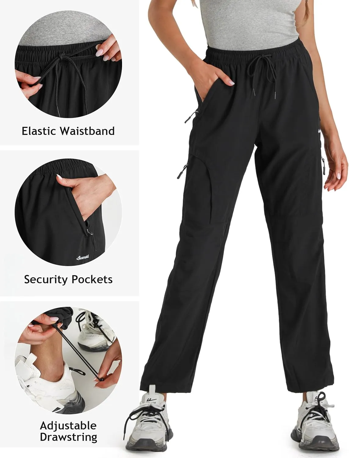 Seamaid Women's Hiking Pants Quick Dry Lightweight Water Resistant Cargo Pants with Zipper Pockets Travel Outdoor