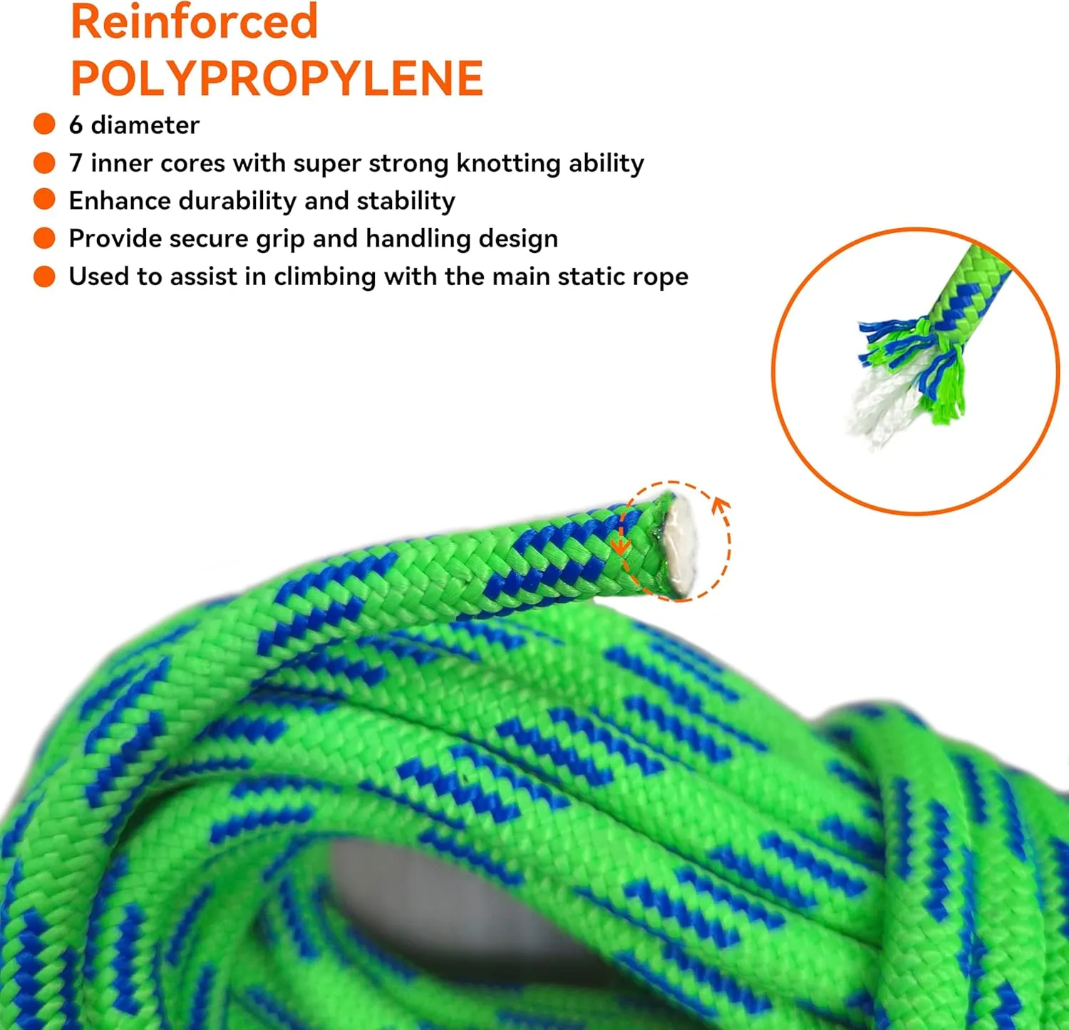 SEAMUS 6mm Prusik Accessory Cord 30M (100ft) Rock Climbing Rope High Tensile Strength Rock Climbing Accessories Cord Double Braid Nylon Cord for Mountain Tree Climbing, Canyoneering,Fire Rescue