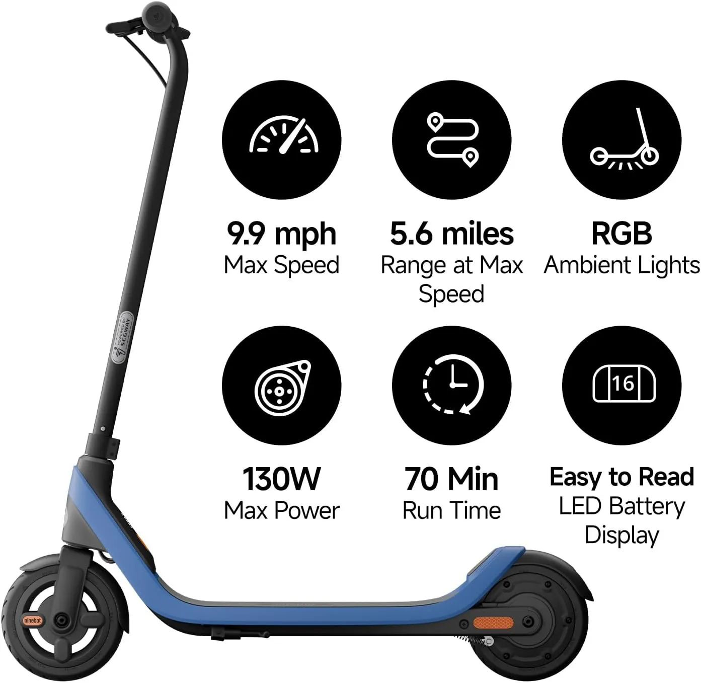 Segway Ninebot eKickScooter - Electric Scooter for Kids 6-14, w/t Adjustable Handlebar Height (Only C2 Pro) for Riders up to 132 lbs, Includes New Cruise Mode, UL-2272 Certified