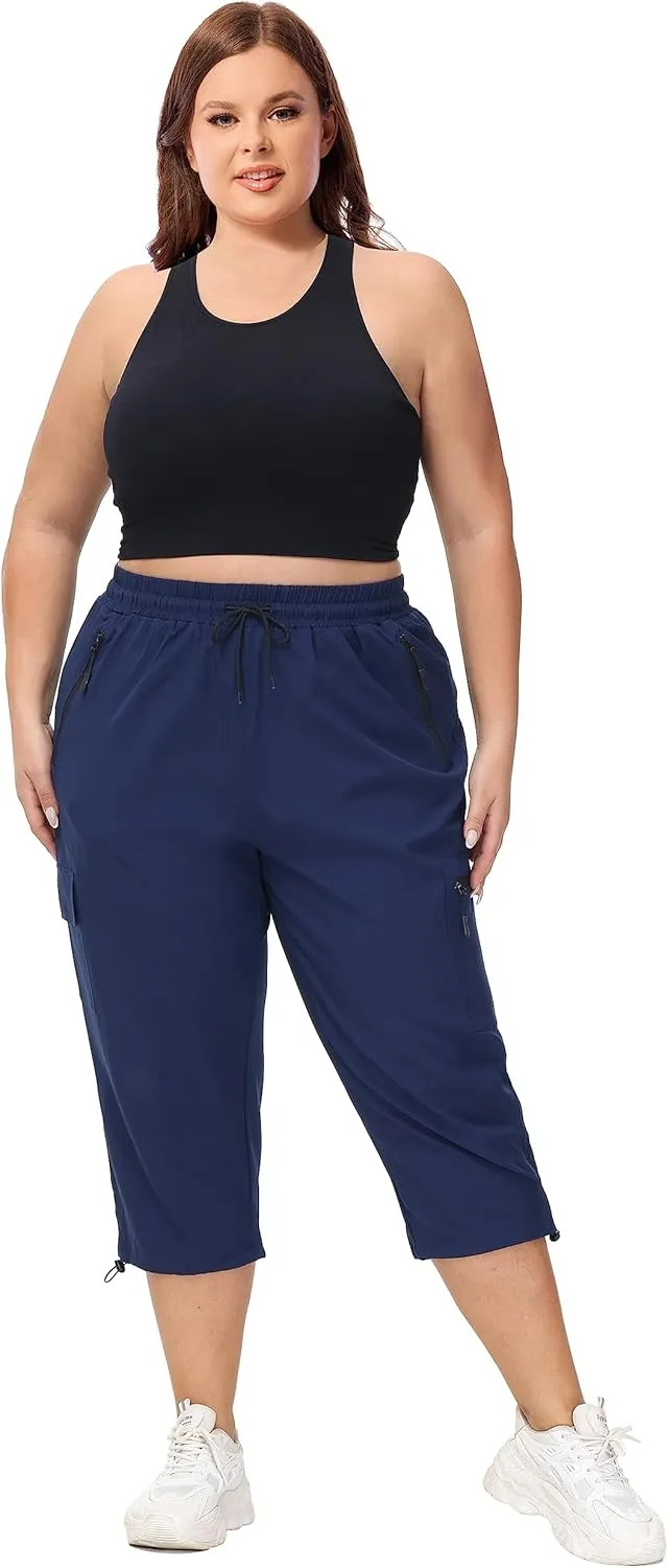 SEKINO Women's Plus Size Cargo Hiking Capris Pants Lightweight Quick Dry Travel Athletic Workout Outdoor Zipper Pockets Pants