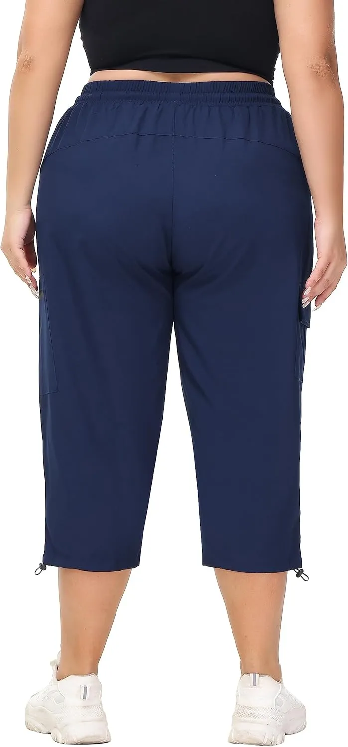 SEKINO Women's Plus Size Cargo Hiking Capris Pants Lightweight Quick Dry Travel Athletic Workout Outdoor Zipper Pockets Pants
