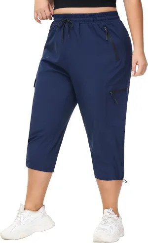 SEKINO Women's Plus Size Cargo Hiking Capris Pants Lightweight Quick Dry Travel Athletic Workout Outdoor Zipper Pockets Pants