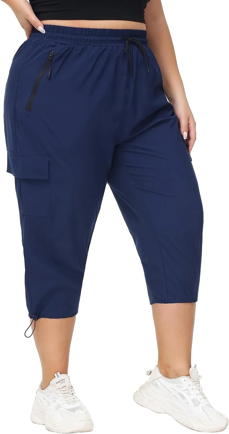SEKINO Women's Plus Size Cargo Hiking Capris Pants Lightweight Quick Dry Travel Athletic Workout Outdoor Zipper Pockets Pants