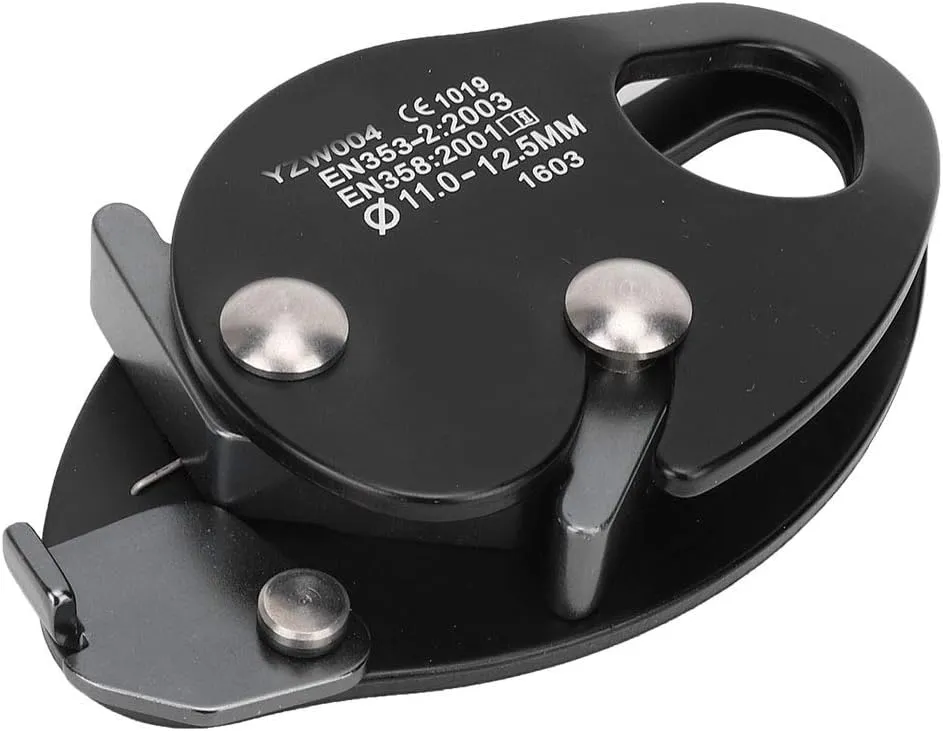 Self Braking Stop Descender Clamp Grab Rappel Climbing Gear for 11-12.5mm Rope with Movable Side Plate Design, Fall Function, Easy to Slide Up