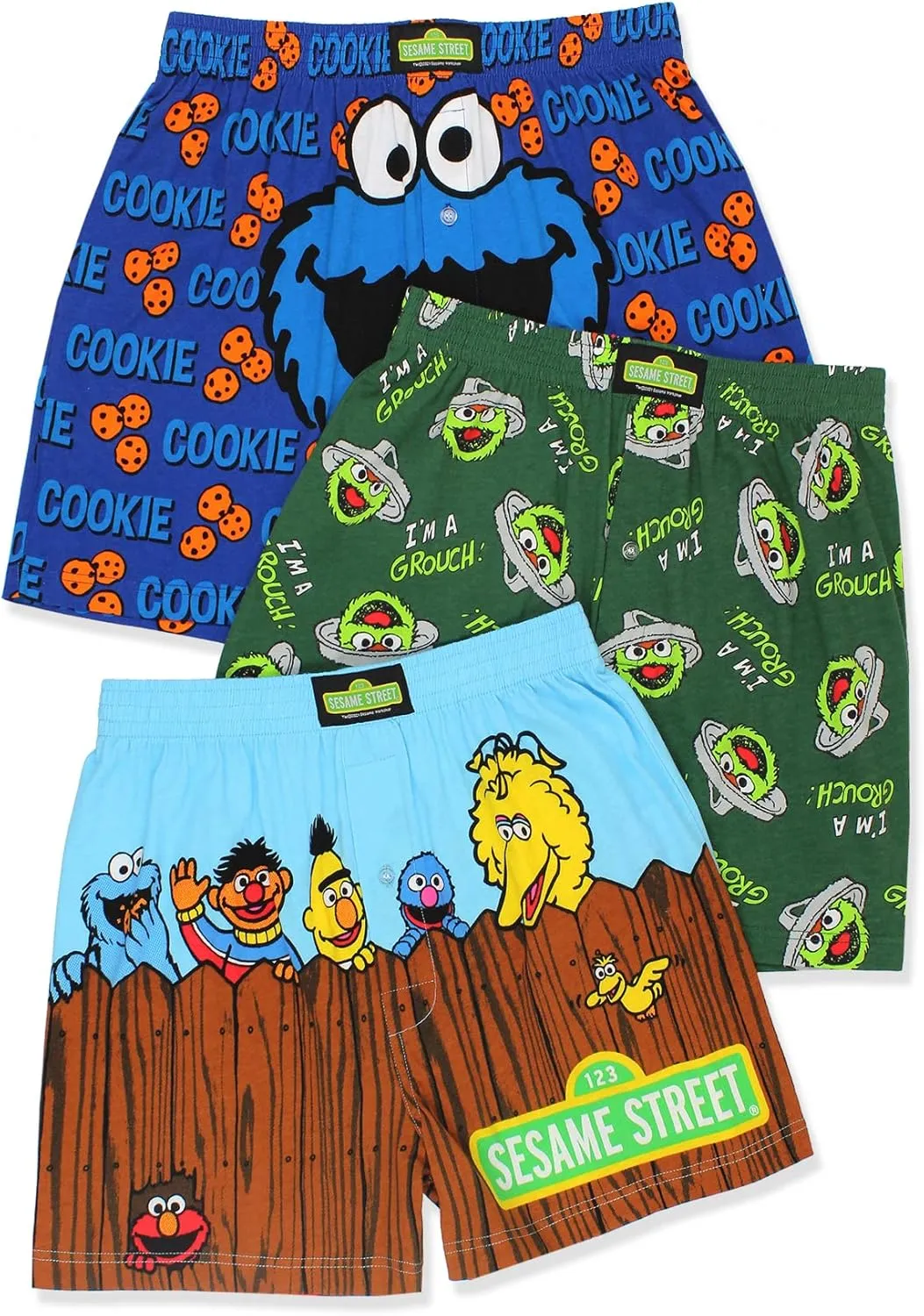 Sesame Street Men's Button Fly Boxer Lounge Shorts