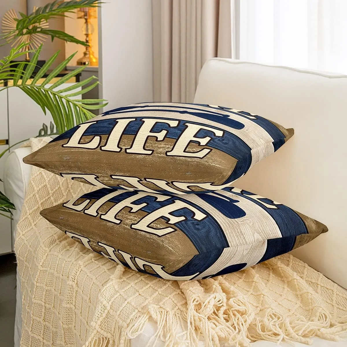 Set of 2 Lake House Throw Pillow Covers 18x18 Inch, Rustic Farmhouse Pillow Covers, Lake Paddle Cushion Covers Cabin Decor, Blue Brown Retro Wood Grain Decorative Pillow Covers for Home Bed Couch