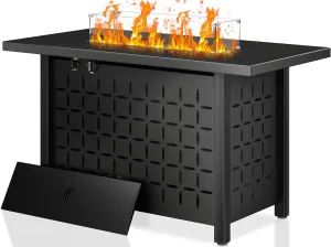 Shintenchi 43 Inch Fire Pit, 50,000 BTU Outdoor Propane Fire Table, Outdoor Steel Propane Fire Pit with Lid and Lava Rock for Garden, Yard, Camping, Pool Use, Black