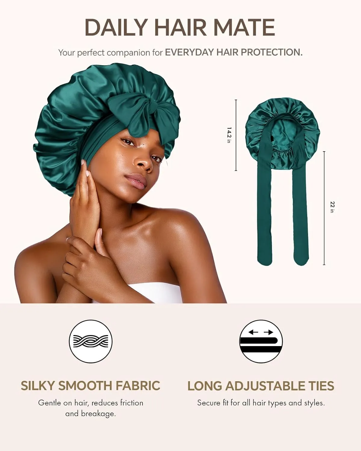 Silk Bonnet for Sleeping Women Double Layer HYALURONIC Acid Infused Satin Bonnet with Tie Band Sleep Cap for Curly Hair