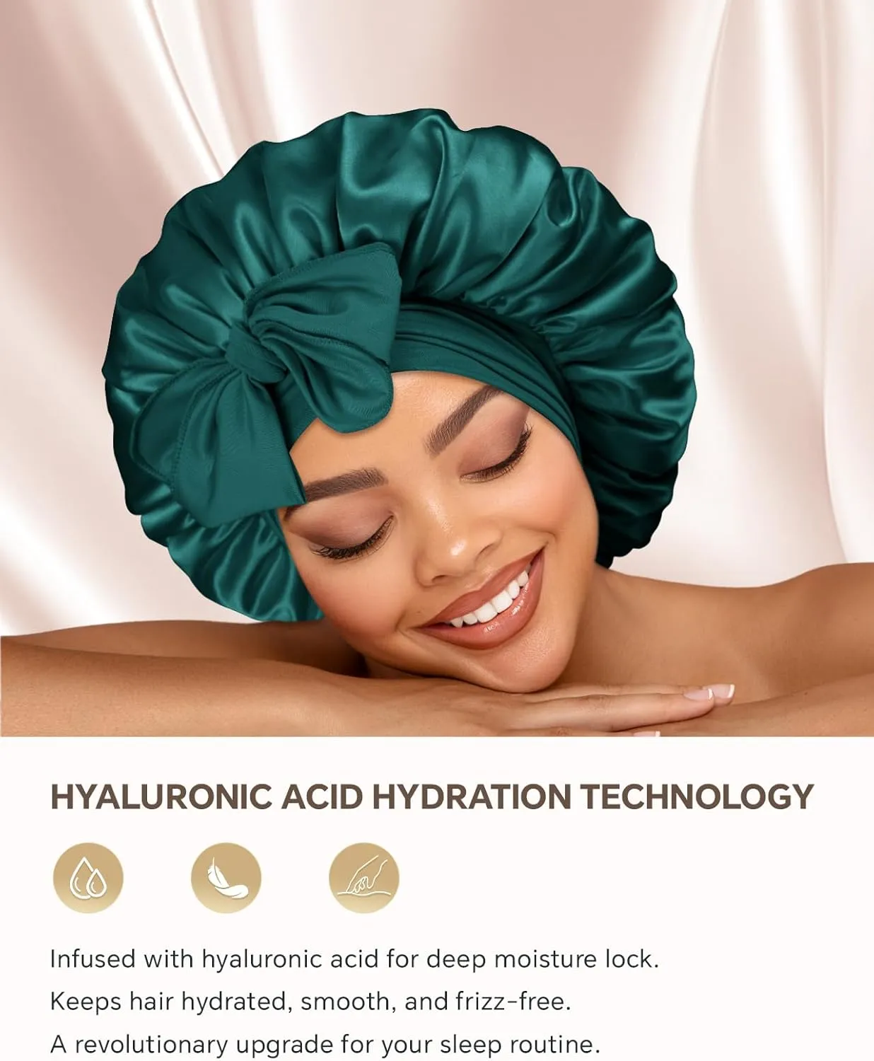 Silk Bonnet for Sleeping Women Double Layer HYALURONIC Acid Infused Satin Bonnet with Tie Band Sleep Cap for Curly Hair
