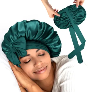 Silk Bonnet for Sleeping Women Double Layer HYALURONIC Acid Infused Satin Bonnet with Tie Band Sleep Cap for Curly Hair