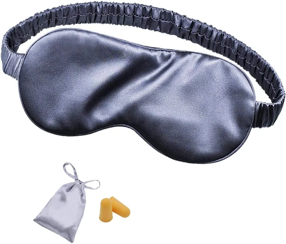 Silk Sleep Mask Eye Mask Blindfold with Double Layer Silk Filling and Elastic Strap for Full Night's Sleep, Travel and Nap, Soft Eye Cover Eyeshade with Luxury Bag and Ear Plugs by OLESILK (Charcoal)
