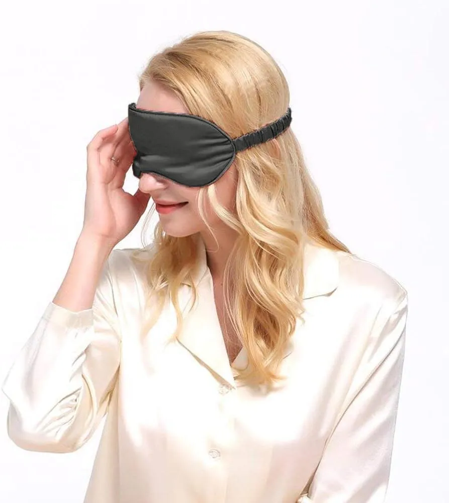 Silk Sleep Mask Eye Mask Blindfold with Double Layer Silk Filling and Elastic Strap for Full Night's Sleep, Travel and Nap, Soft Eye Cover Eyeshade with Luxury Bag and Ear Plugs by OLESILK (Charcoal)