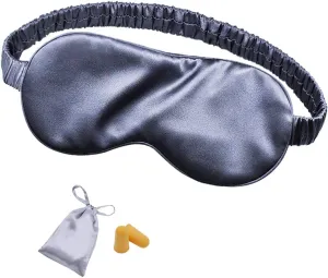 Silk Sleep Mask Eye Mask Blindfold with Double Layer Silk Filling and Elastic Strap for Full Night's Sleep, Travel and Nap, Soft Eye Cover Eyeshade with Luxury Bag and Ear Plugs by OLESILK (Charcoal)