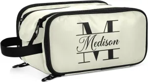 Sinestour Beige Custom Makeup Bag, Large Capacity Personalized Toiletry Bag Cosmetic Bag for Travel Shower Bathroom Bag for Cosmetics Hotel Women