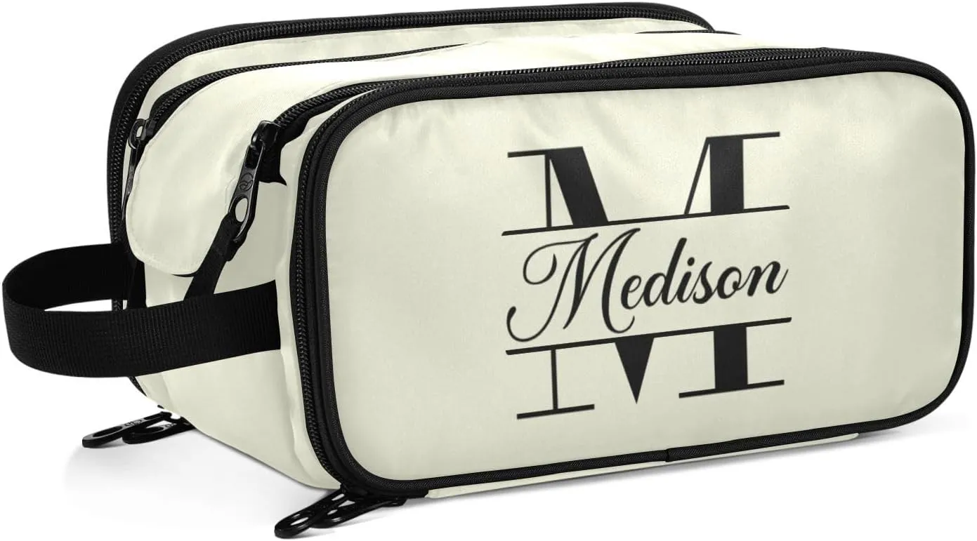 Sinestour Beige Custom Makeup Bag, Large Capacity Personalized Toiletry Bag Cosmetic Bag for Travel Shower Bathroom Bag for Cosmetics Hotel Women