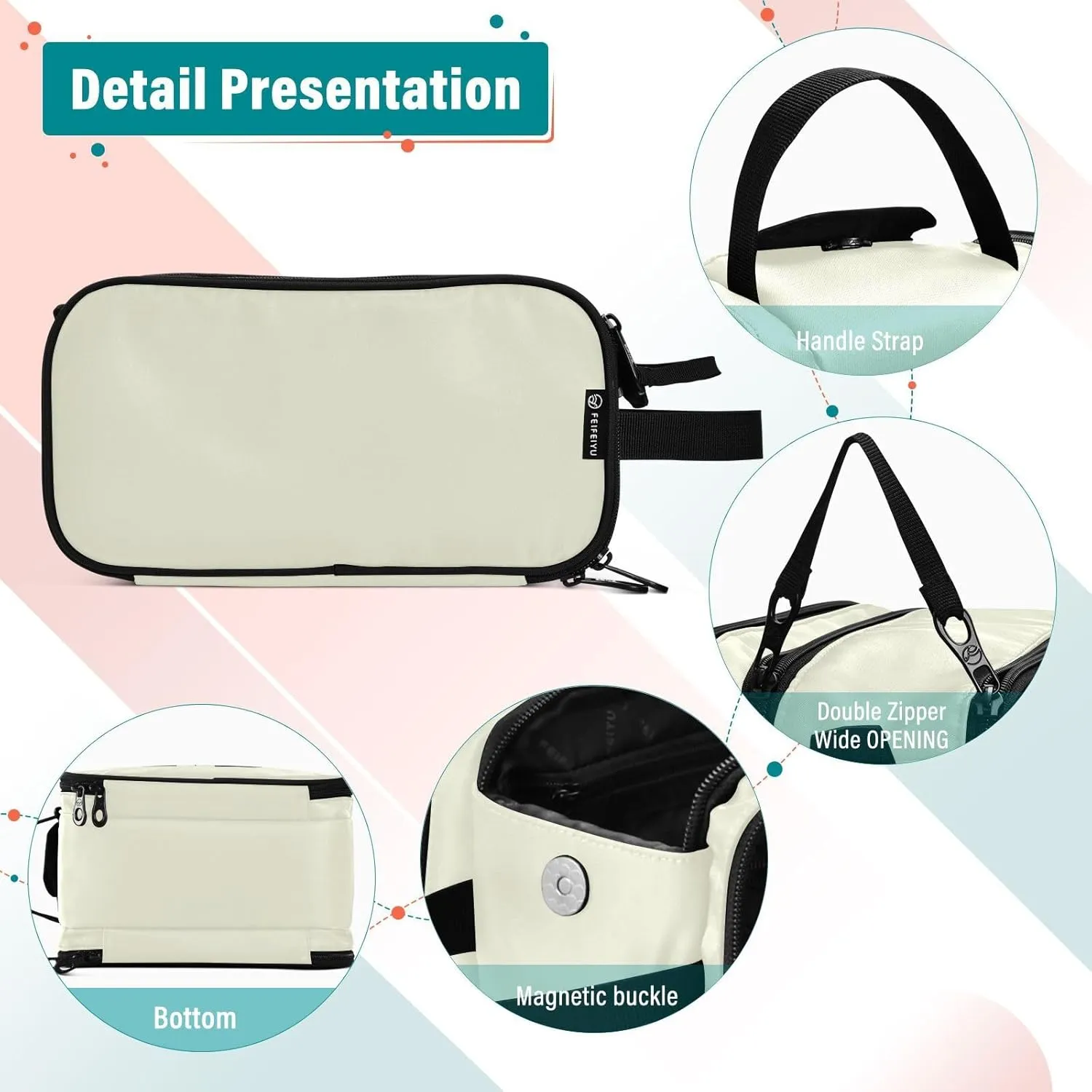 Sinestour Beige Custom Makeup Bag, Large Capacity Personalized Toiletry Bag Cosmetic Bag for Travel Shower Bathroom Bag for Cosmetics Hotel Women