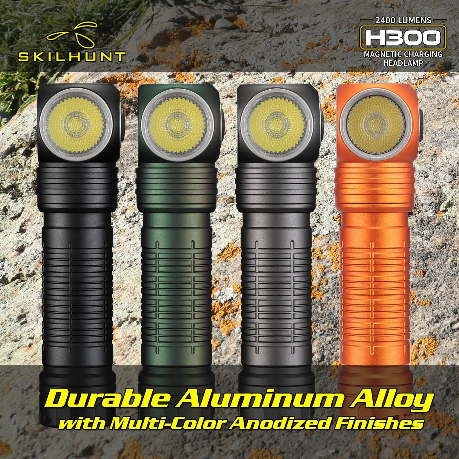 SKILHUNT H300 Magnetic USB Rechargeable Headlamp, Running Camping Hiking Caving, Hands-Free Reliable Angle Light, Waterproof Flashlight (Green, 144AR High CRI)