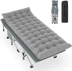 Slendor Camping Cot, Folding Camping Cots for Adults with Mattress, Portable Camping Bed, Sleeping Cot with Pillow & Carry Bag for Office Home Nap, Outdoor, Camping, Travel, Max Load 500lbs