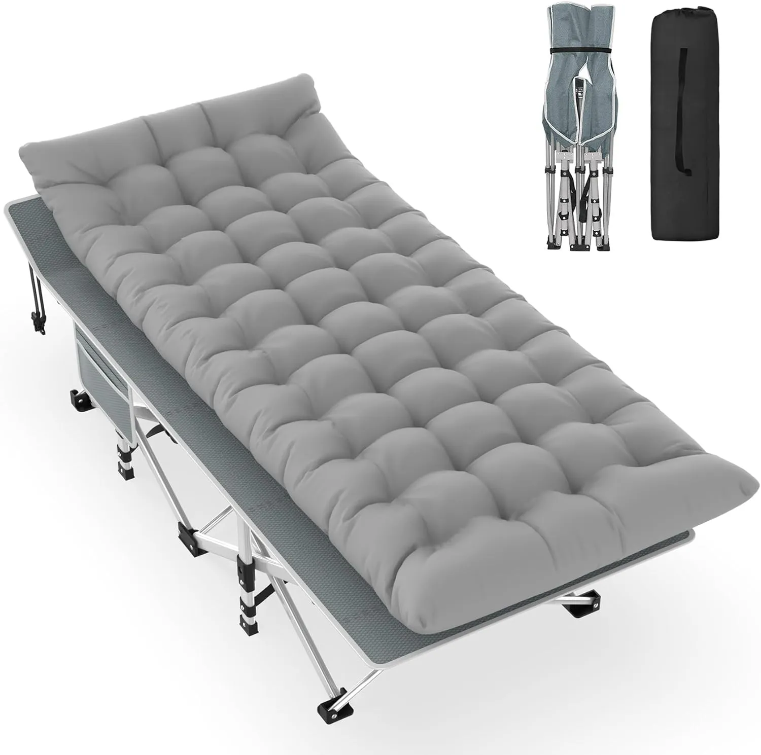 Slendor Camping Cot, Folding Camping Cots for Adults with Mattress, Portable Camping Bed, Sleeping Cot with Pillow & Carry Bag for Office Home Nap, Outdoor, Camping, Travel, Max Load 500lbs
