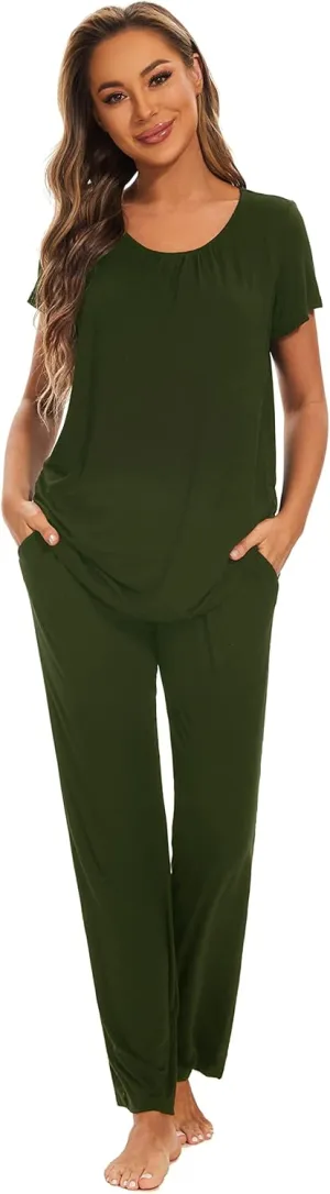 Smallshow Women's Maternity Postpartum Pajamas Ruched Short Sleeve Nursing Pjs