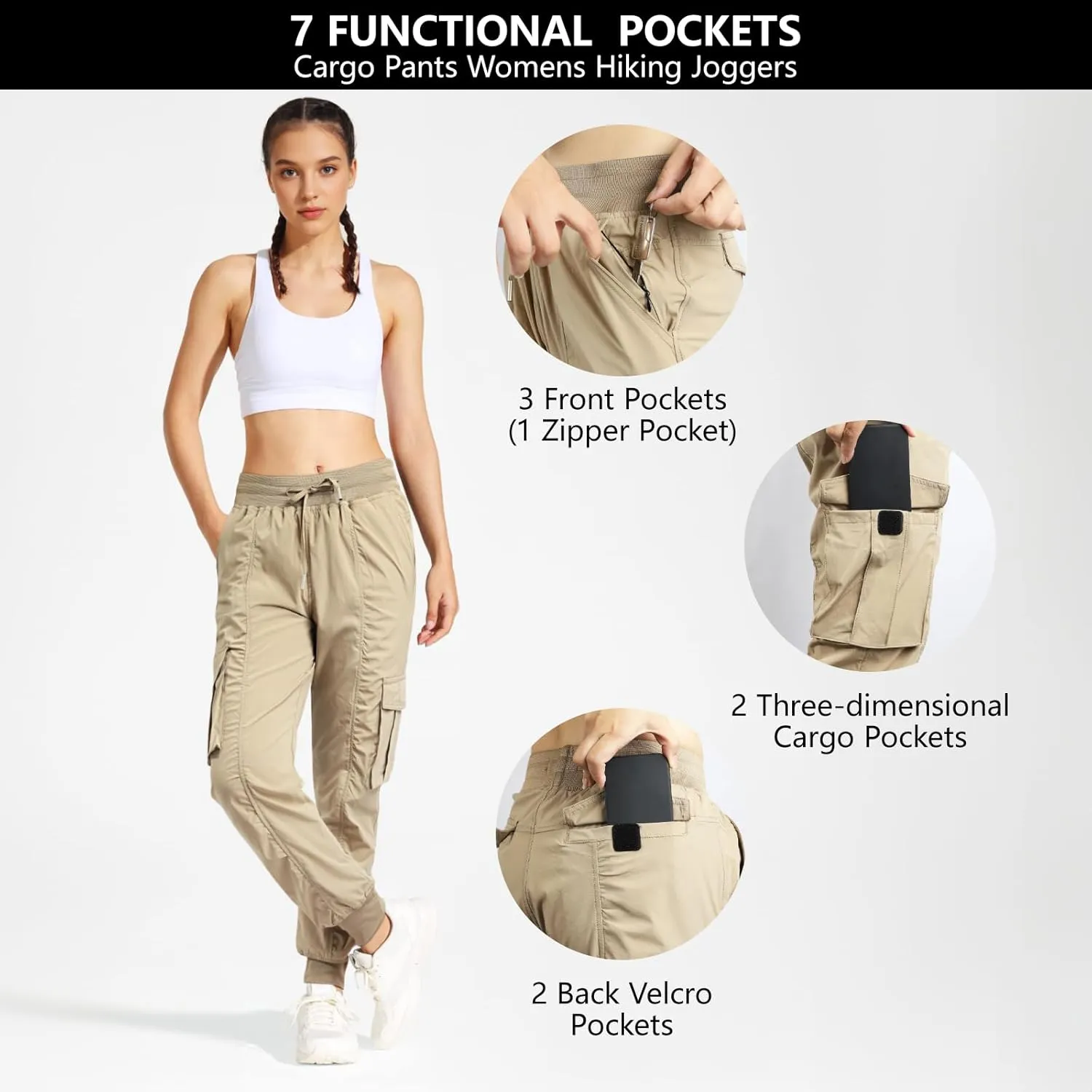 smawell Women's Hiking Cargo Pants Quick Dry Water Resistant Joggers with Pockets