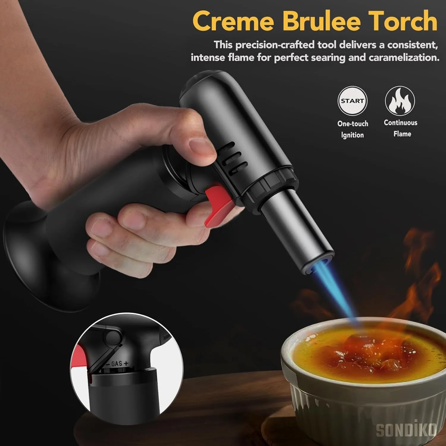 Sondiko Butane Torch with Fuel Gauge S907, Refillable Soldering Torch with Adjustable Flame for Welding, Resin Art, Industrial(Butane Gas Not Included)
