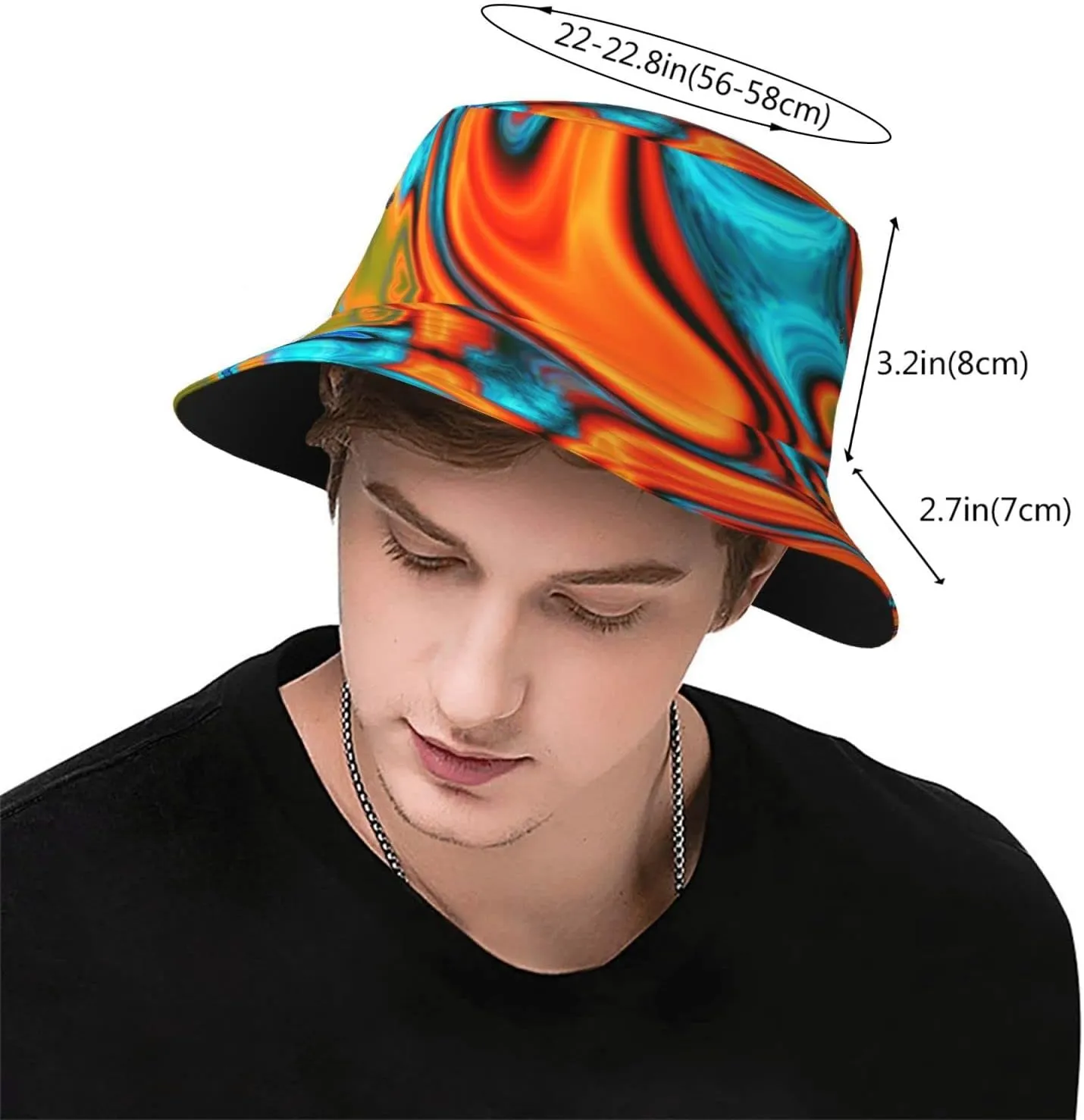 Southwest Hipster Turquoise Orange Swirls Bucket Hat for Men Women Fisherman Hat Packable Sun Cap Travel Beach Caps