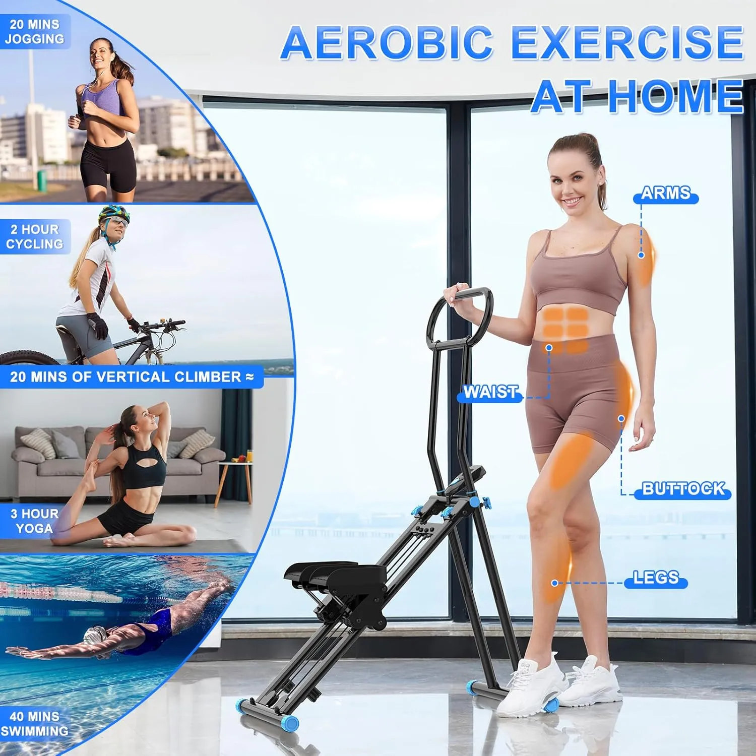 Stair Stepper for Home Gym,Folding Vertical Climber Cardio Exercise Machine,Stair Climber for Full Body Workout with Adjustable Handlebar for Women & Men