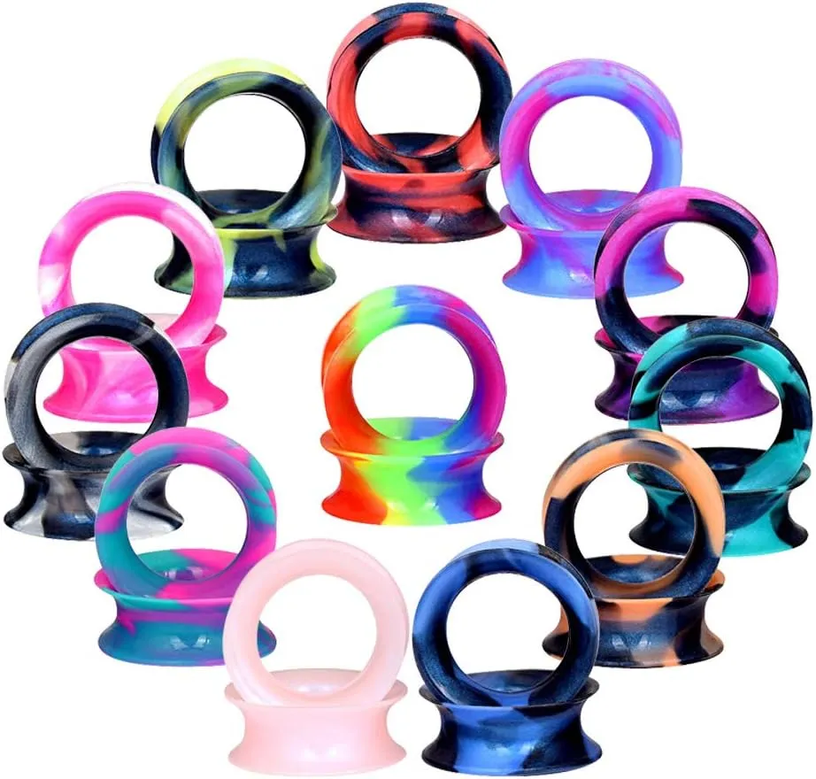 Stuppendux 24PCS Silicone Flexible Ear Tunnels Gauges Plugs Stretchers Expander Double Flared Flesh Tunnels Ear Piercing Jewelry