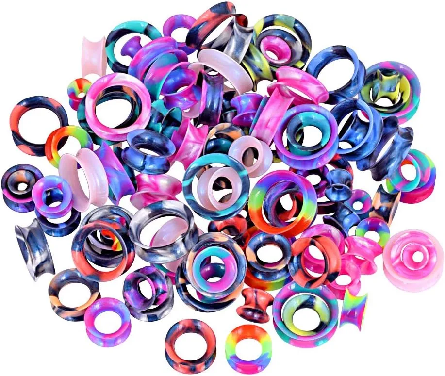Stuppendux 24PCS Silicone Flexible Ear Tunnels Gauges Plugs Stretchers Expander Double Flared Flesh Tunnels Ear Piercing Jewelry