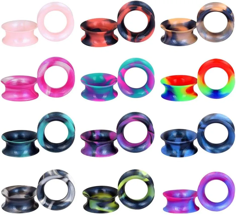 Stuppendux 24PCS Silicone Flexible Ear Tunnels Gauges Plugs Stretchers Expander Double Flared Flesh Tunnels Ear Piercing Jewelry