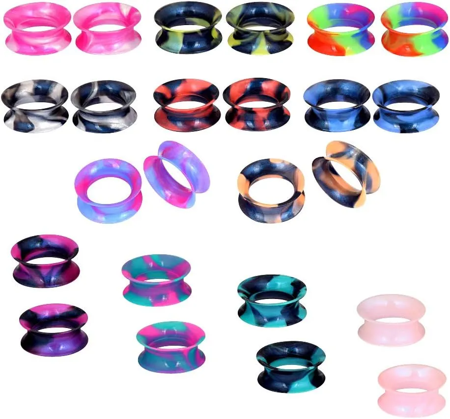 Stuppendux 24PCS Silicone Flexible Ear Tunnels Gauges Plugs Stretchers Expander Double Flared Flesh Tunnels Ear Piercing Jewelry