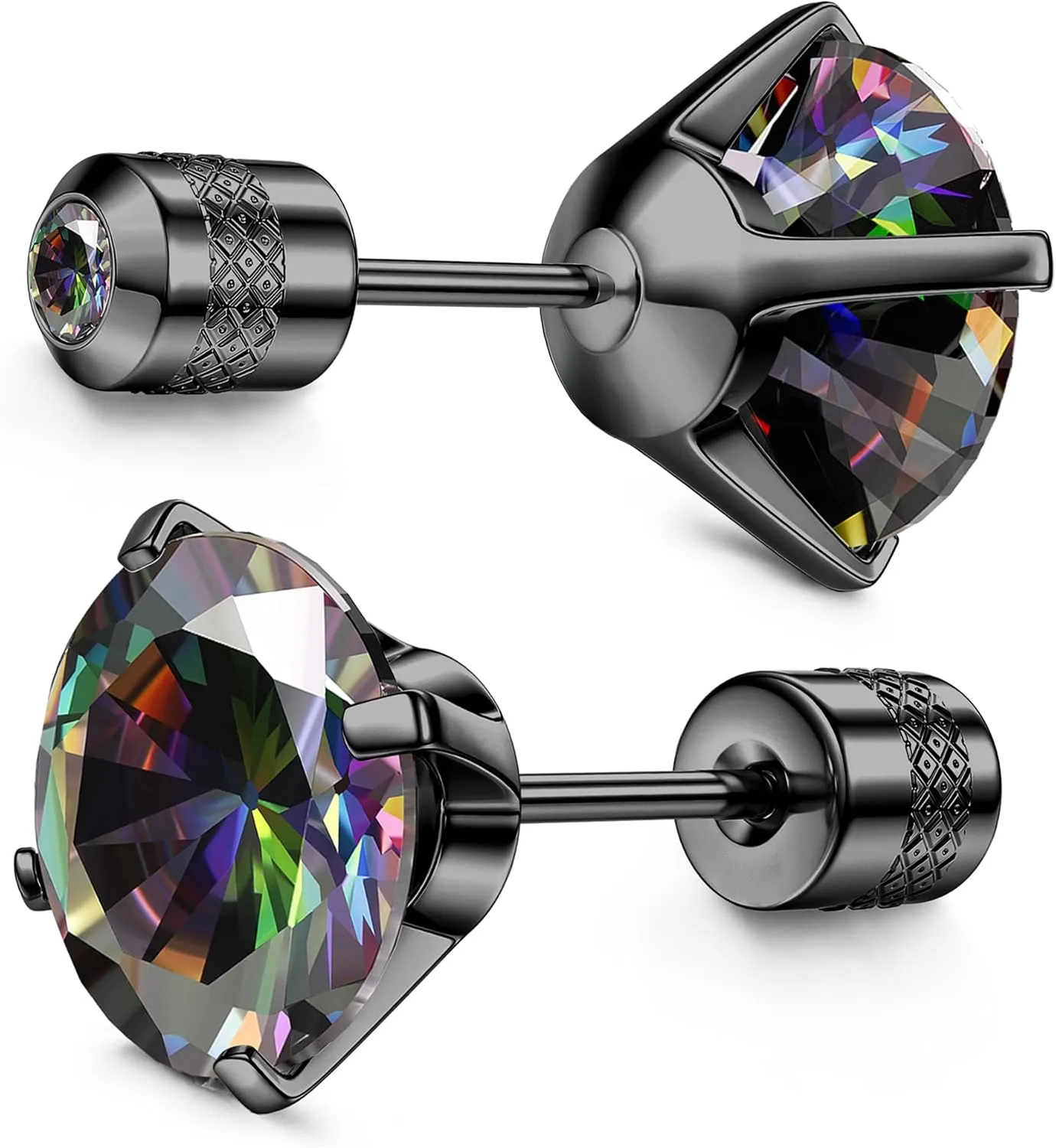 Subiceto Hypoallergenic G23 Implant Grade Titanium Screw Back Earrings 20G Pure Titanium Post for Sensitive Ears 5A Cubic Zirconia Titanium Earring Studs for Women Men Double Side Earrings Piercing Sleeper Studs Jewelry