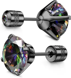 Subiceto Hypoallergenic G23 Implant Grade Titanium Screw Back Earrings 20G Pure Titanium Post for Sensitive Ears 5A Cubic Zirconia Titanium Earring Studs for Women Men Double Side Earrings Piercing Sleeper Studs Jewelry