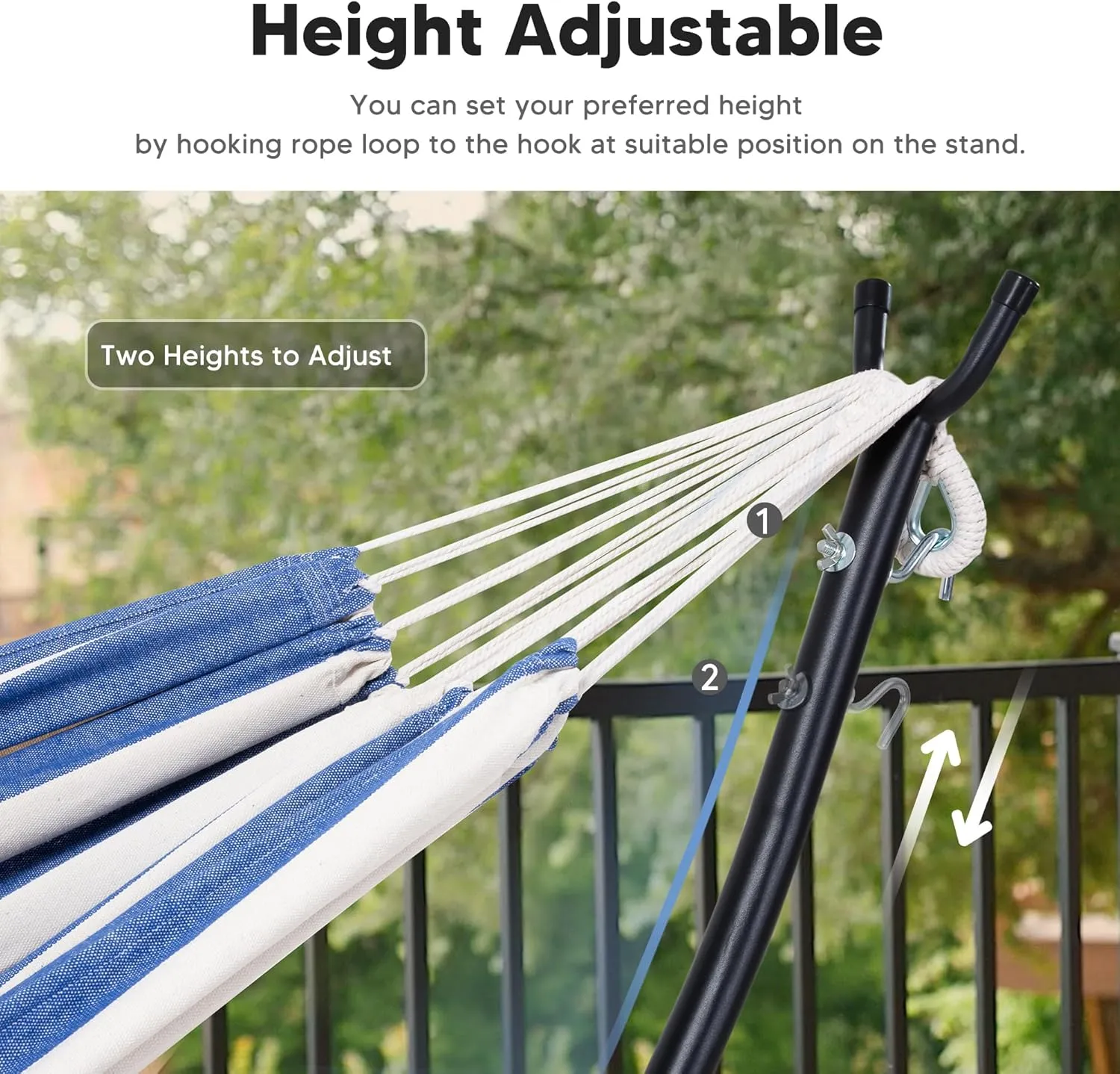 SUNCREAT Backyard Hammock with Frame, Hammock Frames for Outside, 475 lbs Capacity, Blue & White Stripes