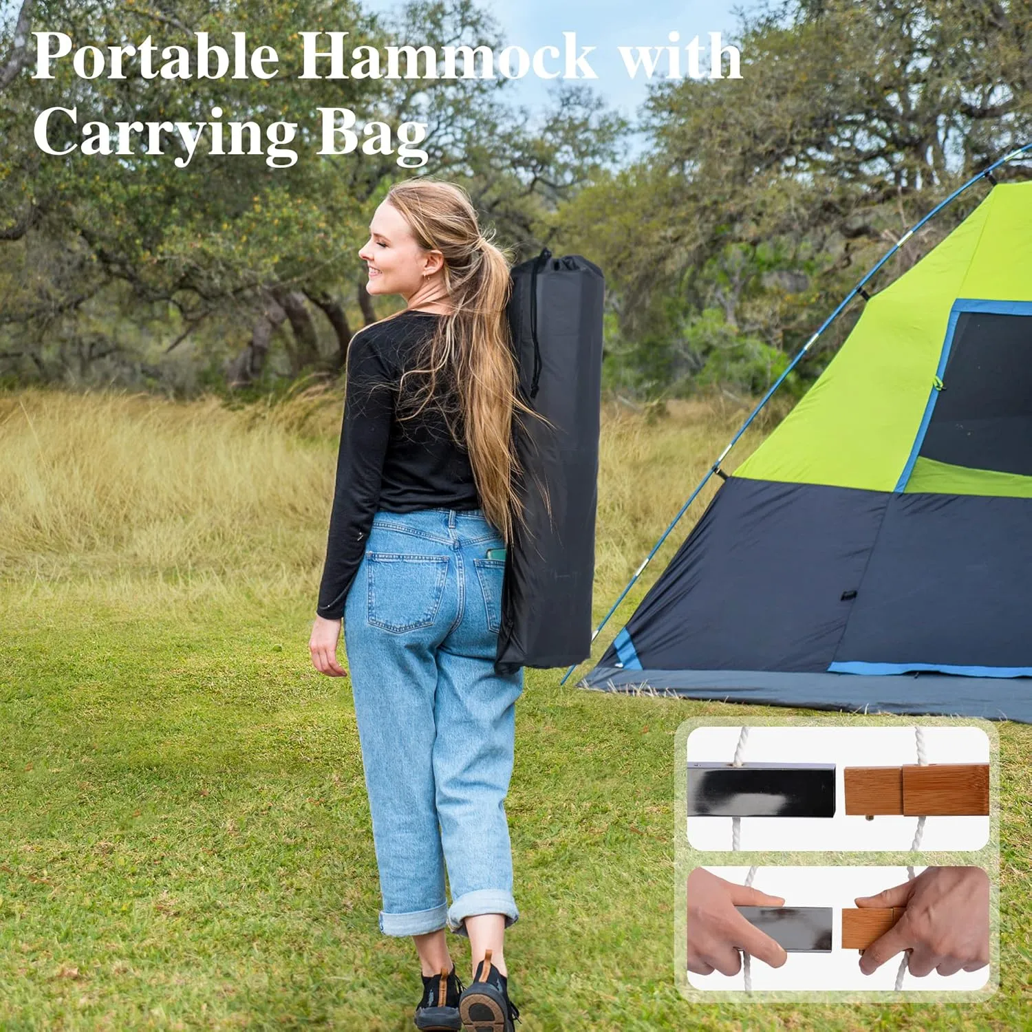 SUNCREAT Double Hammock with Curved Spreader Bar, Hammock with Stand Included 2 Person, Patent Pending, Dark Gray
