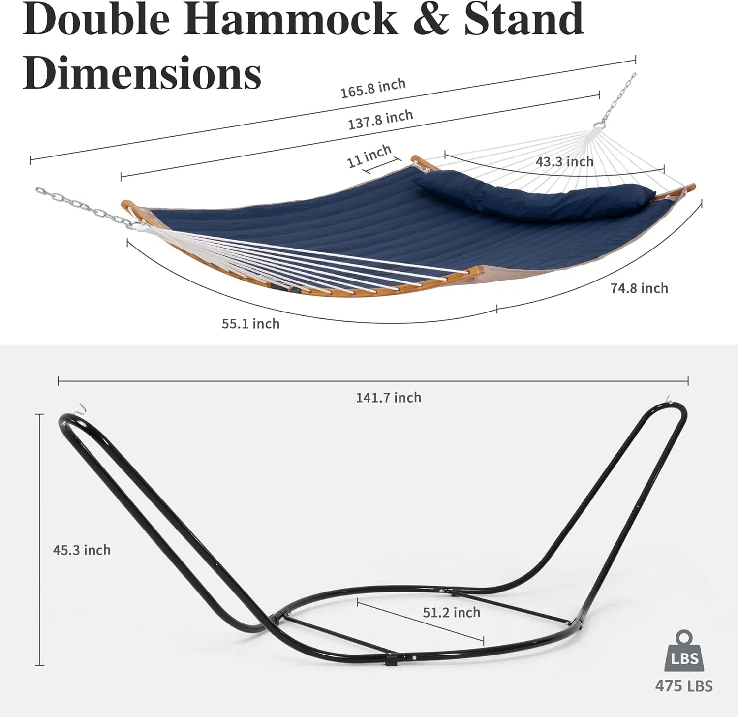 SUNCREAT Hammocks Free Standing Hammock for Outside, Heavy Duty Stand Alone Hammock for Backyard, Patio, Garden, Patent Pending, Navy Blue