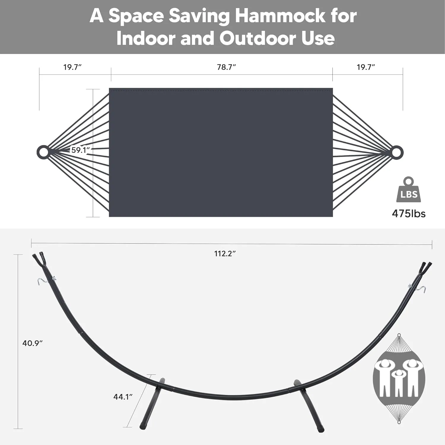 SUNCREAT Hammocks Standing Patio Hammock, Portable Hammock with Stand Foldable, Dark Gray