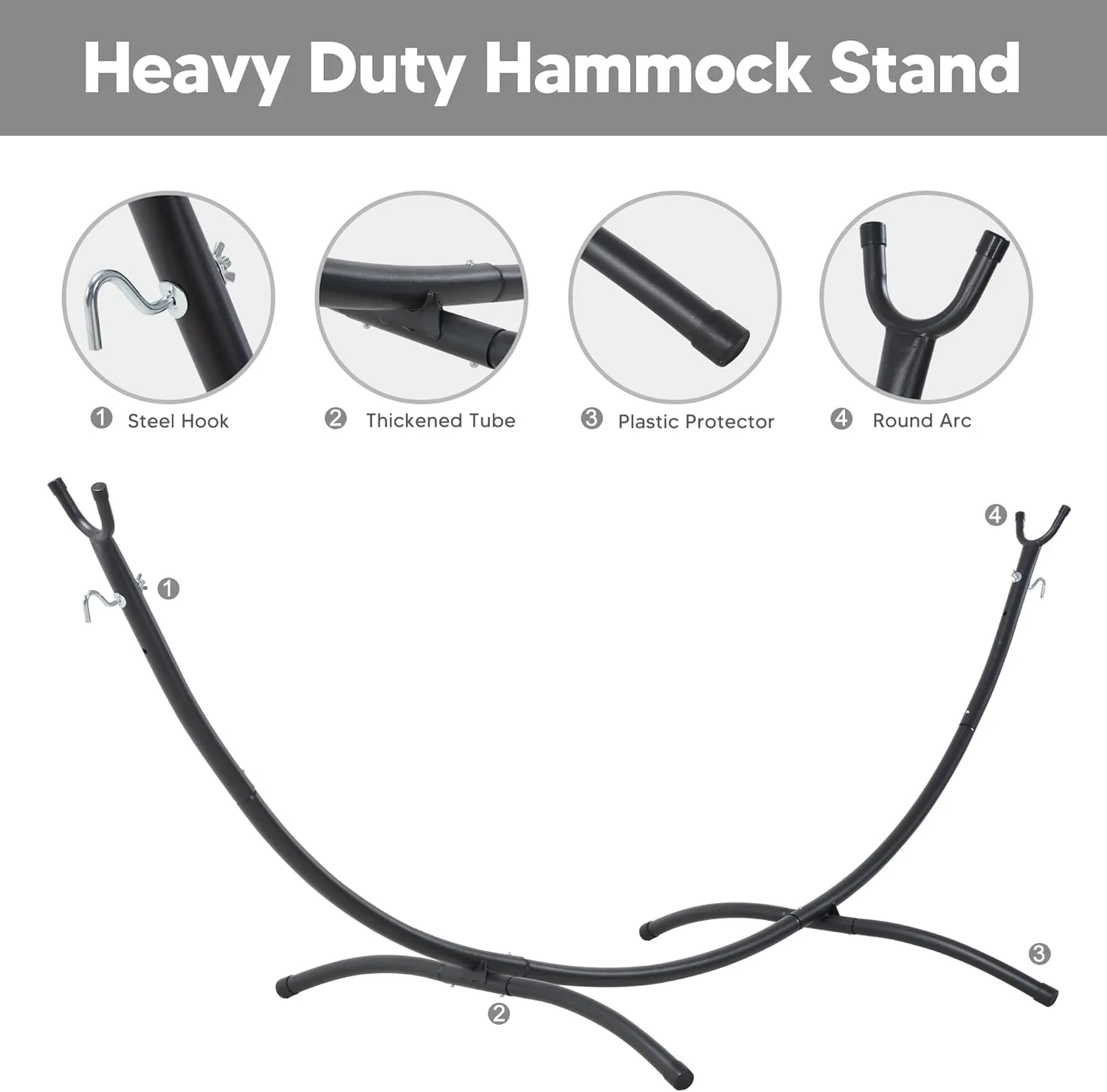 SUNCREAT Hammocks Standing Patio Hammock, Portable Hammock with Stand Foldable, Dark Gray