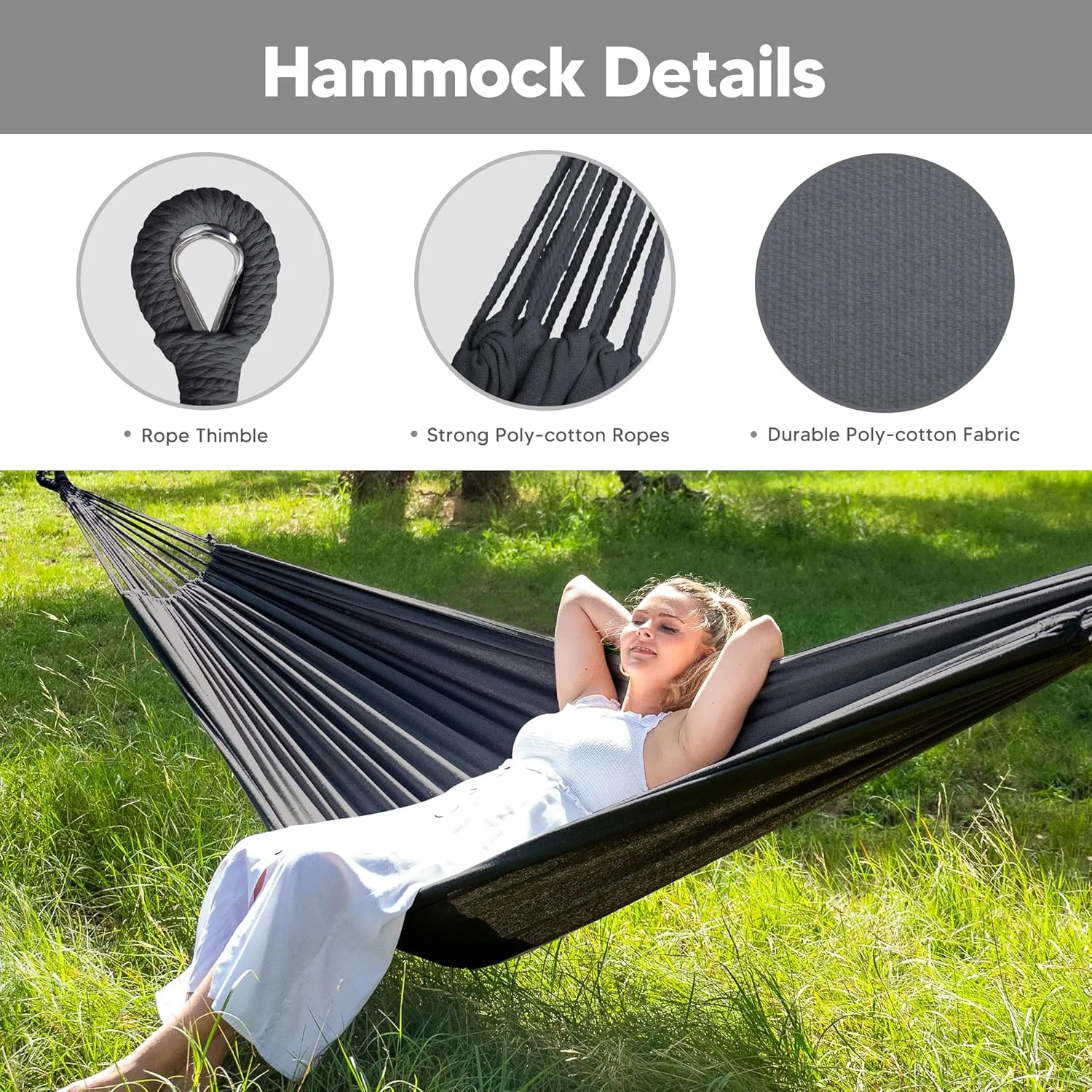 SUNCREAT Hammocks Standing Patio Hammock, Portable Hammock with Stand Foldable, Dark Gray